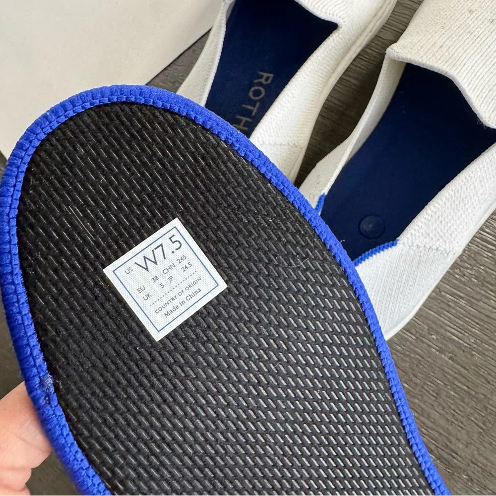 Rothys White Sneakers Shoes Slip On 7.5 Blue Soles